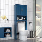Étagère de rangement WC 3 niveaux, Gris/Espresso/Bleu marine/Blanc, Ouverte et armoire