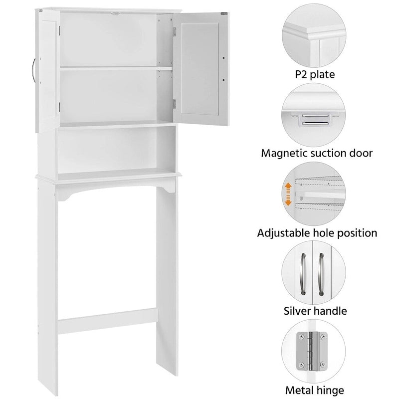 Étagère de rangement WC 3 niveaux, Gris/Espresso/Bleu marine/Blanc, Ouverte et armoire