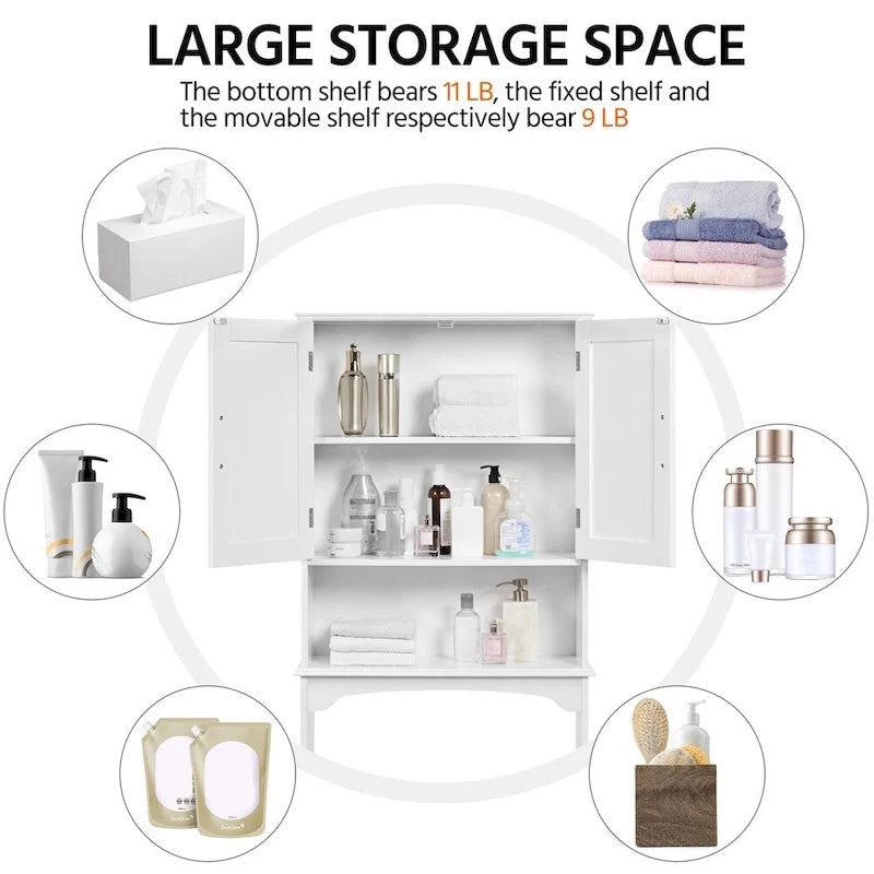 Étagère de rangement WC 3 niveaux, Gris/Espresso/Bleu marine/Blanc, Ouverte et armoire