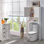 Étagère de rangement WC 3 niveaux, Gris/Espresso/Bleu marine/Blanc, Ouverte et armoire