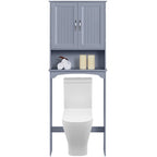 Étagère de rangement WC 3 niveaux, Gris/Espresso/Bleu marine/Blanc, Ouverte et armoire