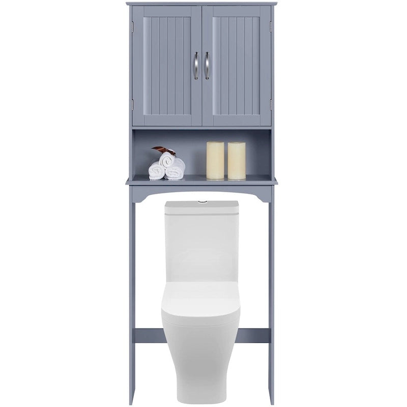 Étagère de rangement WC 3 niveaux, Gris/Espresso/Bleu marine/Blanc, Ouverte et armoire