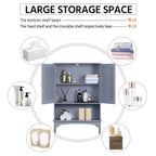 Étagère de rangement WC 3 niveaux, Gris/Espresso/Bleu marine/Blanc, Ouverte et armoire