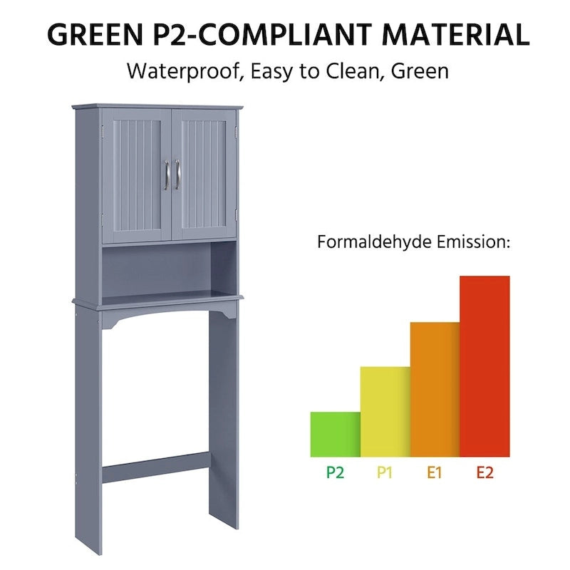 Étagère de rangement WC 3 niveaux, Gris/Espresso/Bleu marine/Blanc, Ouverte et armoire