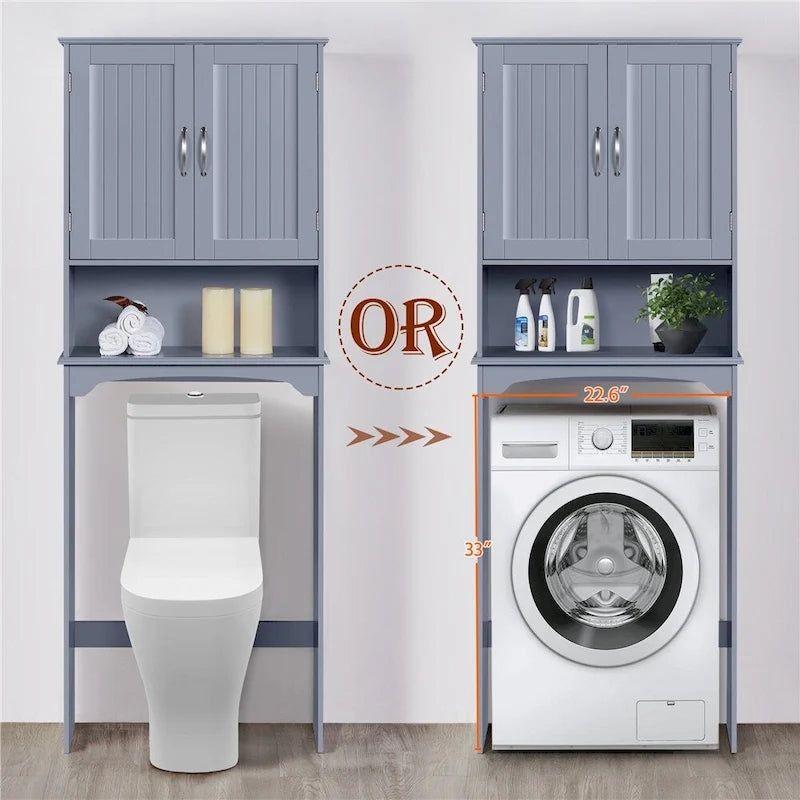 Étagère de rangement WC 3 niveaux, Gris/Espresso/Bleu marine/Blanc, Ouverte et armoire