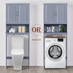 Étagère de rangement WC 3 niveaux, Gris/Espresso/Bleu marine/Blanc, Ouverte et armoire