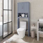 Étagère de rangement WC 3 niveaux, Gris/Espresso/Bleu marine/Blanc, Ouverte et armoire