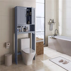 Étagère de rangement WC 3 niveaux, Gris/Espresso/Bleu marine/Blanc, Ouverte et armoire