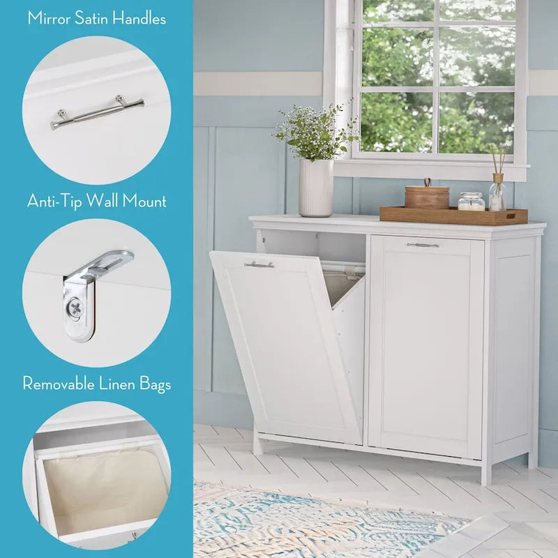 Meuble de rangement à linge double basculant en bois peint en blanc, 2 compartiments