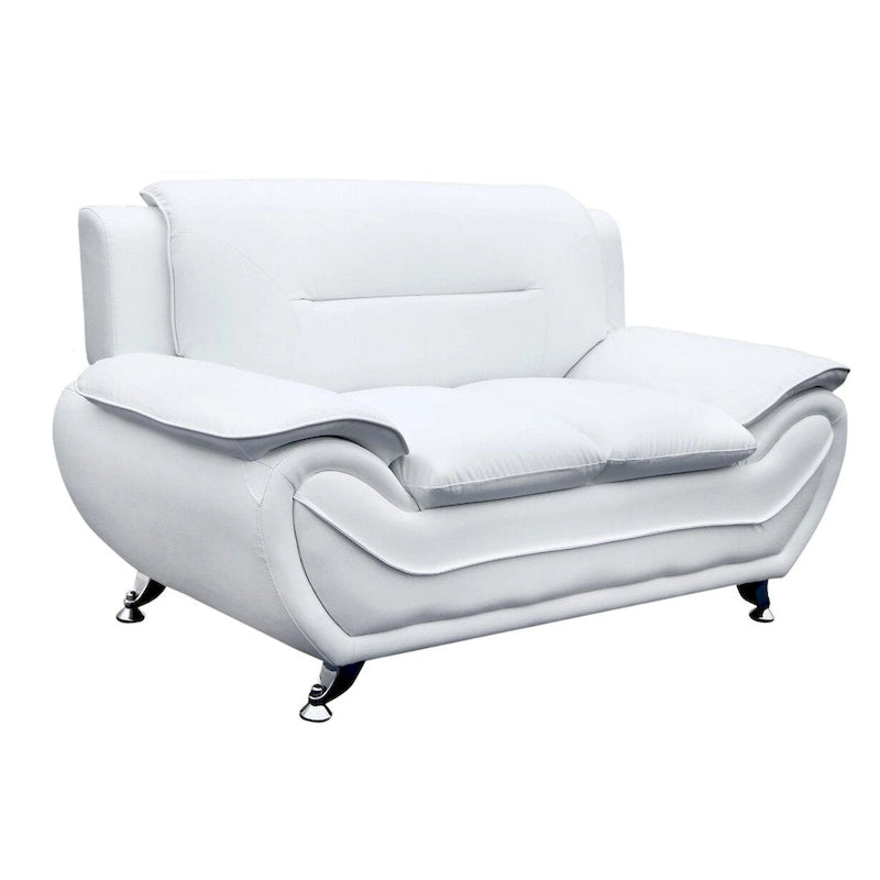Causeuse en Faux Cuir pour 2 – Accoudoirs Oreiller & Pieds en Acier Inoxydable | Blanc Crème / Gris / Rouge