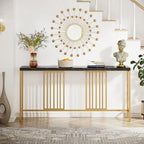 Table console de canapé, blanc / noir / gris, industrielle, 180 cm, étagère ouverte