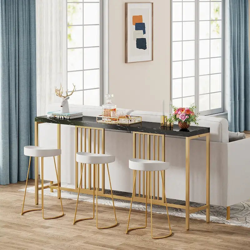 Table console de canapé, blanc / noir / gris, industrielle, 180 cm, étagère ouverte