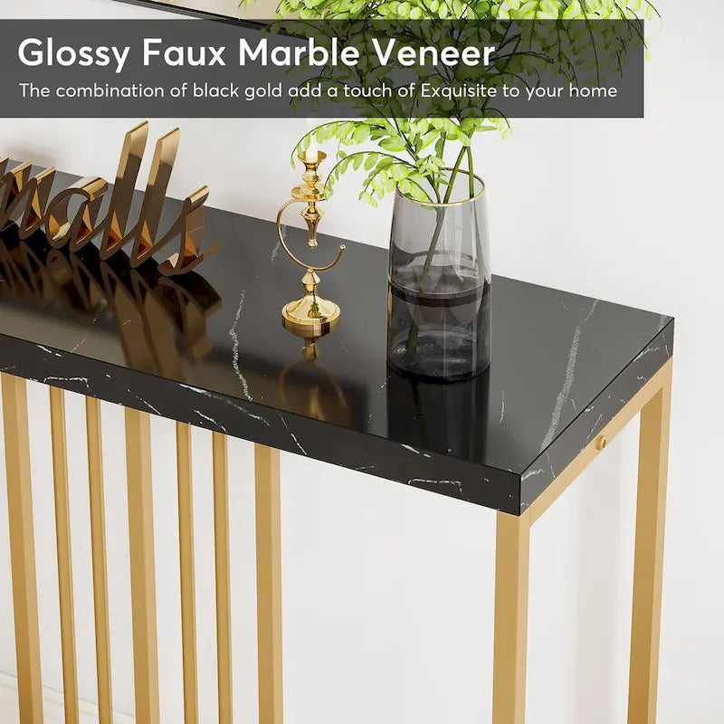 Table console de canapé, blanc / noir / gris, industrielle, 180 cm, étagère ouverte