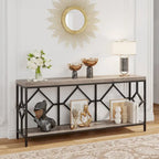 Table console de canapé, blanc / noir / gris, industrielle, 180 cm, étagère ouverte