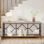 Table console de canapé, blanc / noir / gris, industrielle, 180 cm, étagère ouverte