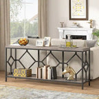 Table console de canapé, blanc / noir / gris, industrielle, 180 cm, étagère ouverte