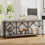 Table console de canapé, blanc / noir / gris, industrielle, 180 cm, étagère ouverte