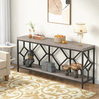 Table console de canapé, blanc / noir / gris, industrielle, 180 cm, étagère ouverte