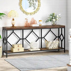 Table console de canapé, blanc / noir / gris, industrielle, 180 cm, étagère ouverte