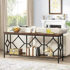 Table console de canapé, blanc / noir / gris, industrielle, 180 cm, étagère ouverte
