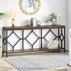 Table console de canapé, blanc / noir / gris, industrielle, 180 cm, étagère ouverte