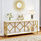Table console de canapé, blanc / noir / gris, industrielle, 180 cm, étagère ouverte