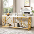 Table console de canapé, blanc / noir / gris, industrielle, 180 cm, étagère ouverte