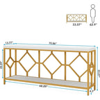 Table console de canapé, blanc / noir / gris, industrielle, 180 cm, étagère ouverte