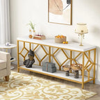 Table console de canapé, blanc / noir / gris, industrielle, 180 cm, étagère ouverte