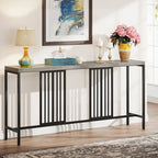 Table console de canapé, blanc / noir / gris, industrielle, 180 cm, étagère ouverte