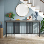 Table console de canapé, blanc / noir / gris, industrielle, 180 cm, étagère ouverte