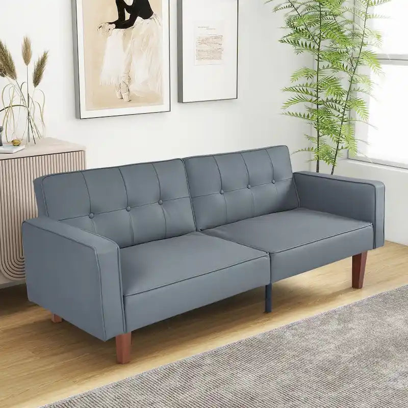 Canapé-lit futon en similicuir gris / marron / noir, réglable, 2 places