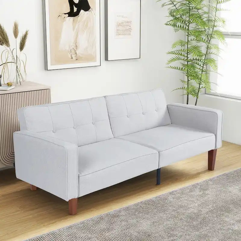 Canapé-lit futon en similicuir gris / marron / noir, réglable, 2 places
