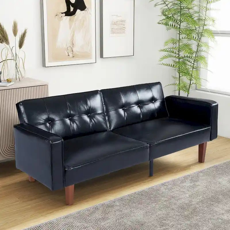 Canapé-lit futon en similicuir gris / marron / noir, réglable, 2 places