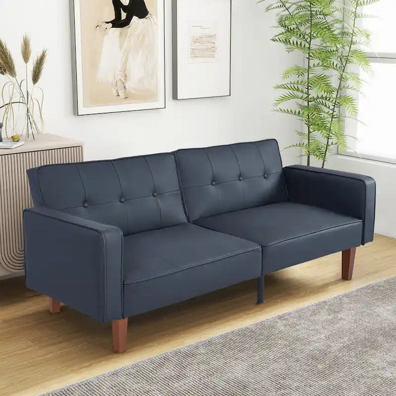 Canapé-lit futon en similicuir gris / marron / noir, réglable, 2 places