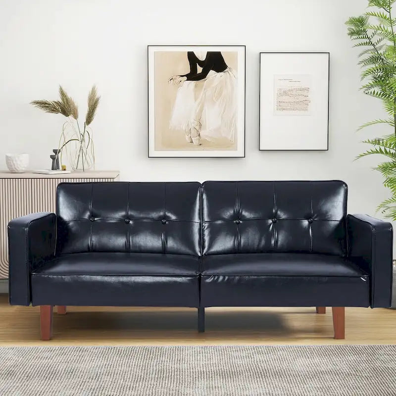 Canapé-lit futon en similicuir gris / marron / noir, réglable, 2 places