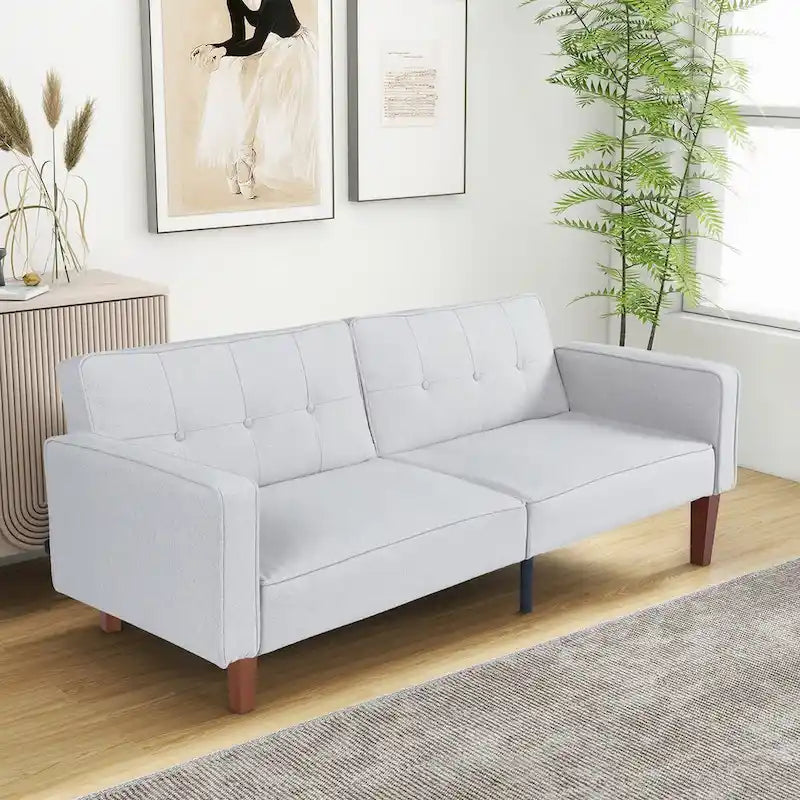 Canapé-lit futon en similicuir gris / marron / noir, réglable, 2 places