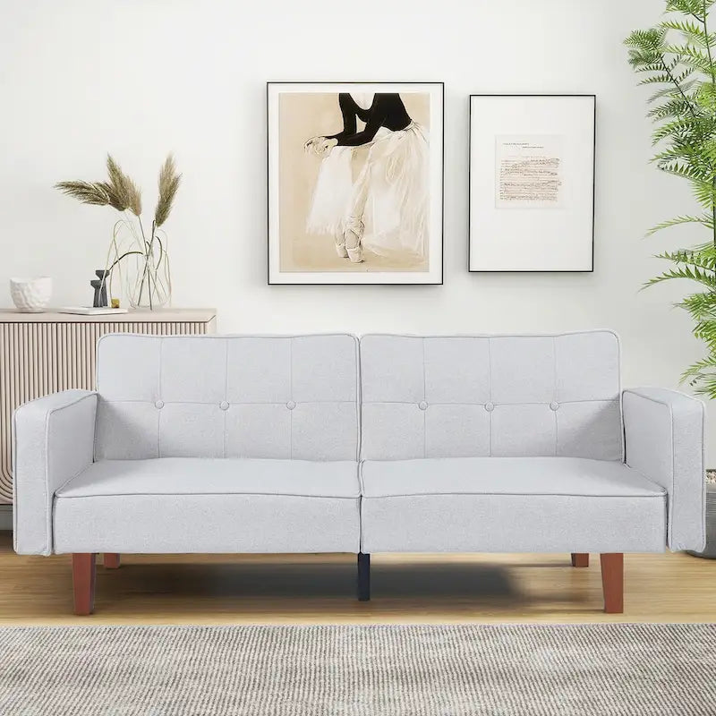 Canapé-lit futon en similicuir gris / marron / noir, réglable, 2 places
