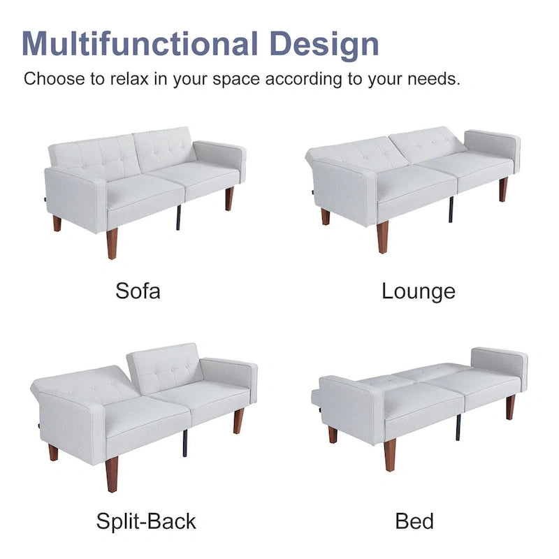 Canapé-lit futon en similicuir gris / marron / noir, réglable, 2 places