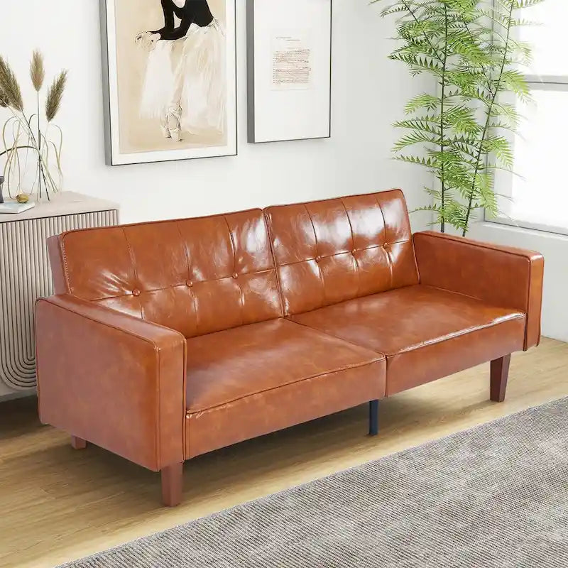 Canapé-lit futon en similicuir gris / marron / noir, réglable, 2 places