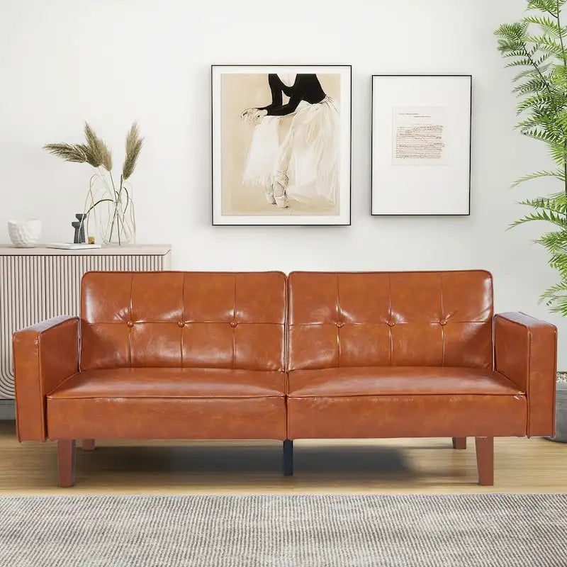 Canapé-lit futon en similicuir gris / marron / noir, réglable, 2 places