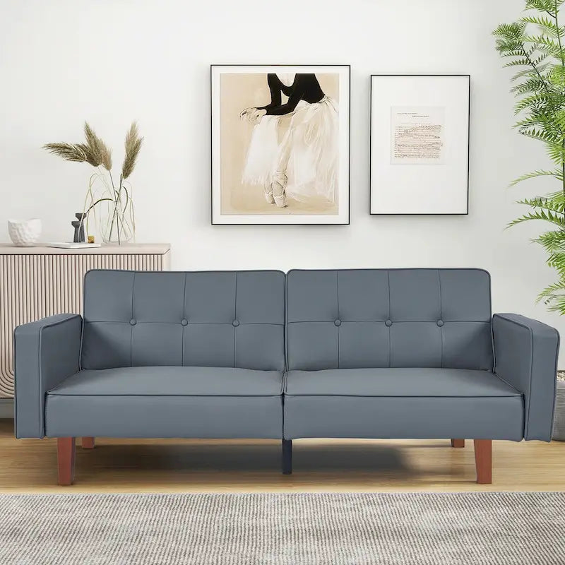 Canapé-lit futon en similicuir gris / marron / noir, réglable, 2 places
