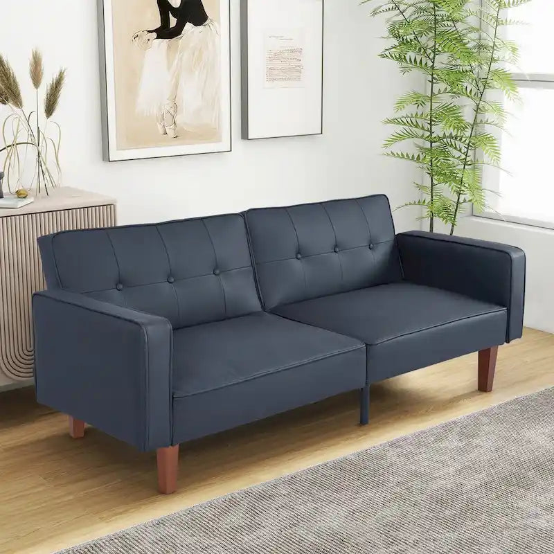 Canapé-lit futon en similicuir gris / marron / noir, réglable, 2 places