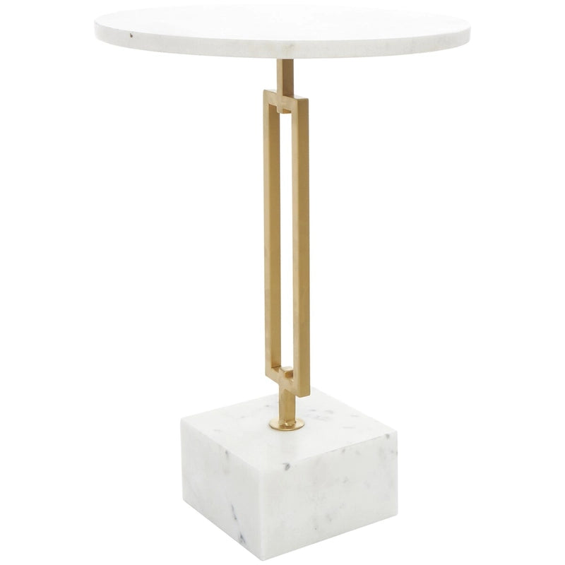 Table d'appoint ronde en marbre blanc avec pied en métal doré, simple