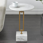 Table d'appoint ronde en marbre blanc avec pied en métal doré, simple
