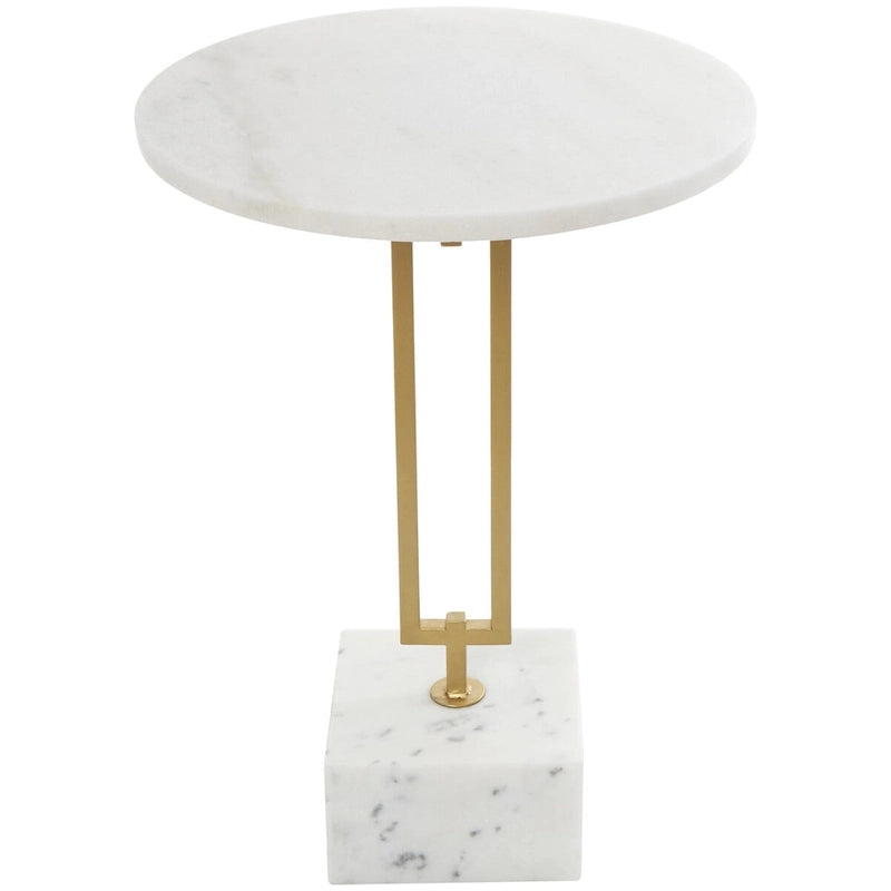 Table d'appoint ronde en marbre blanc avec pied en métal doré, simple