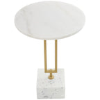 Table d'appoint ronde en marbre blanc avec pied en métal doré, simple