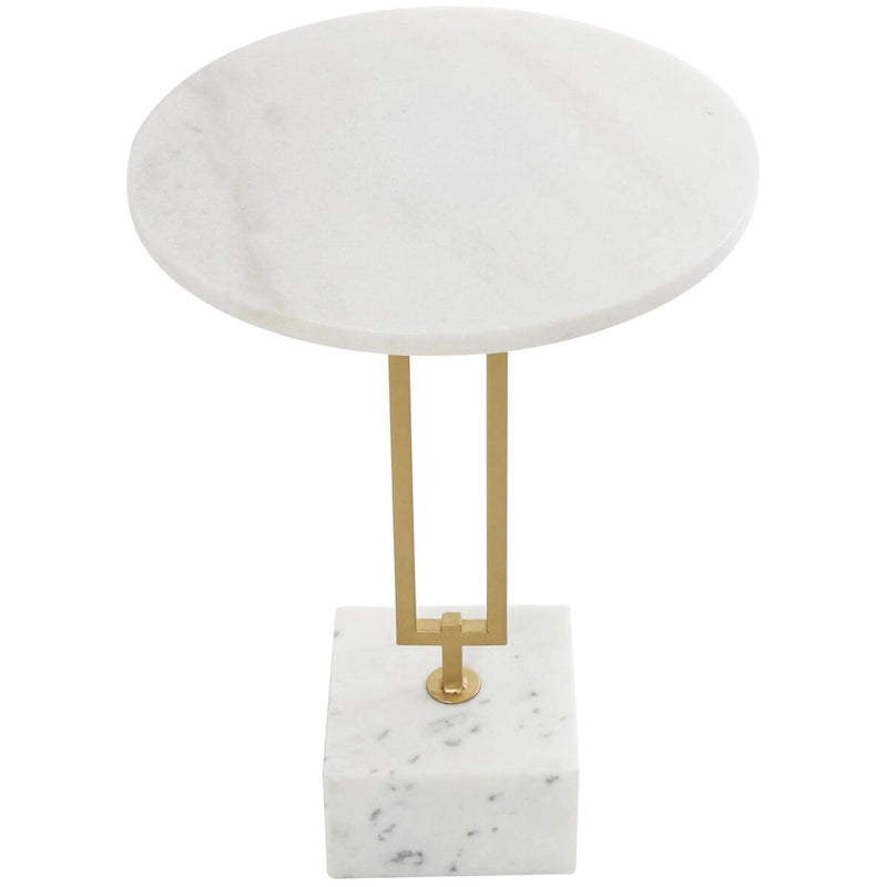Table d'appoint ronde en marbre blanc avec pied en métal doré, simple