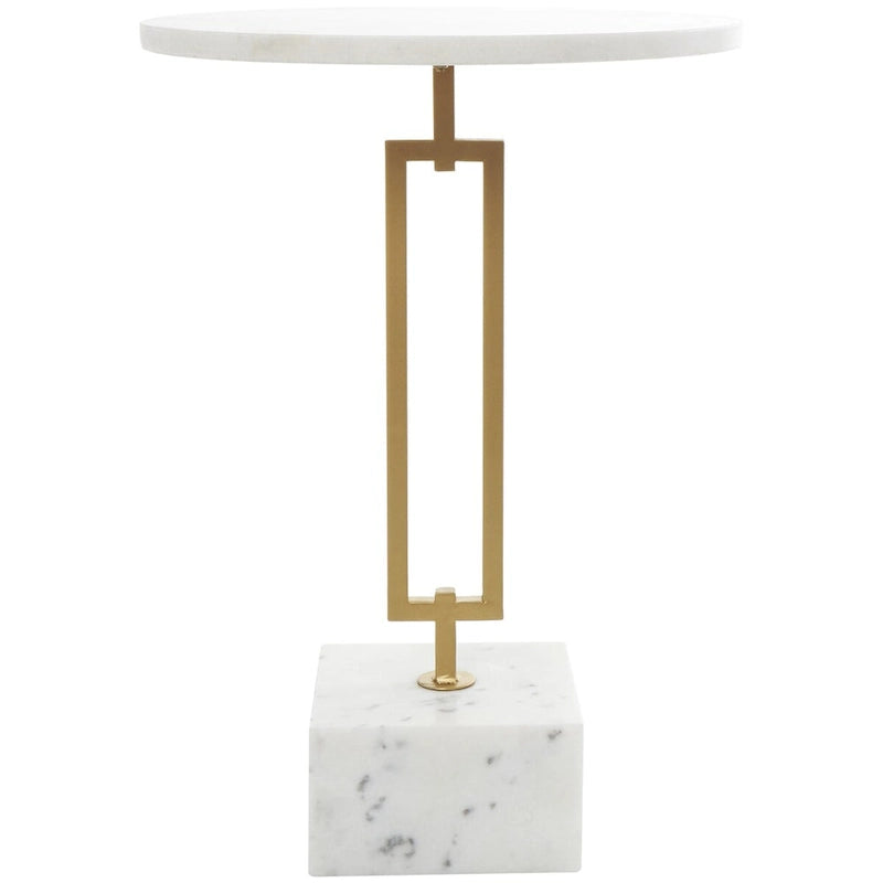 Table d'appoint ronde en marbre blanc avec pied en métal doré, simple