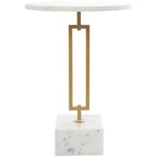Table d'appoint ronde en marbre blanc avec pied en métal doré, simple
